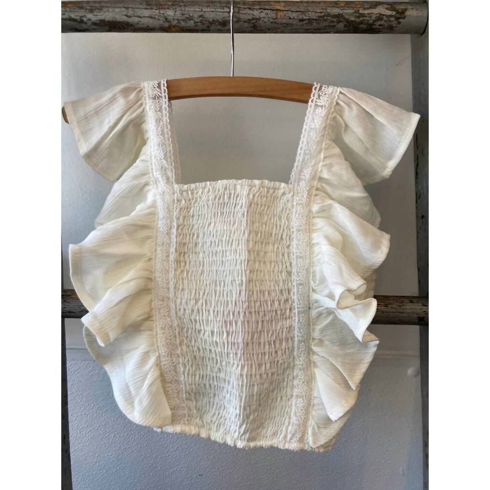 NEW LOVE DAISY women's square neck flutter sleeve top in white
